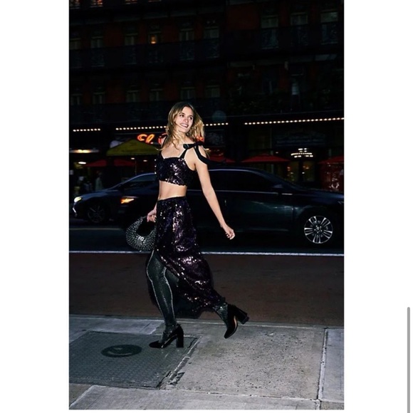 NWT Free People Star Bright Sequin Cropped Top & Maxi Skirt Set Lilac, Size 14 - Picture 8 of 10